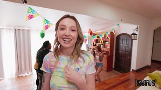 In the middle of the party, the two of them start sucking a cock
