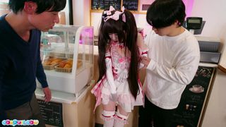 Ria Kurumi works in a bakery and likes to show off her pussy