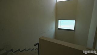 You find your neighbor going up the stairs and she sucks your cock