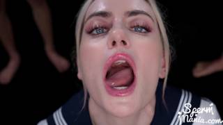 Cum swallowing blonde sailor Emily Belle in a gangbang Cum swallowing blonde sailor Emily Belle in a gangbang
