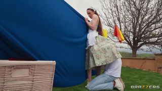 Perfect trad wife Hazel Moore gets her pussy fucked by Derek Savage