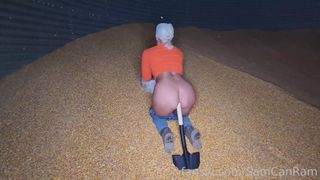 The blonde masturbates by inserting a gardener's shovel into herself