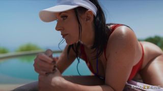 Scott dreaming of busty Angela White giving him a sloppy blowjob