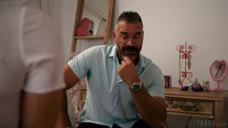 Charles makes his stepdaughter Madison Wilde kneel to suck his dick