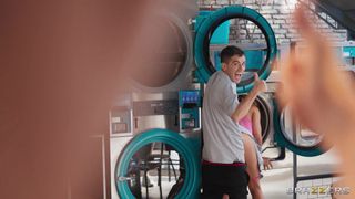 Double load of clothes and cock in the village laundry