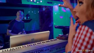 Stepmom Richelle Ryan sucks Xander's cock in the recording booth