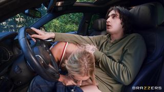 Blonde Cyber Doll sucks officer Ace Hardz' big and black cock