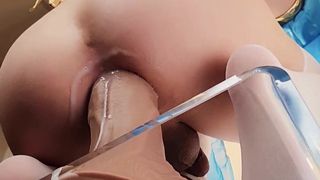 The beautiful Asian tranny enjoys a dildo shoved in her gorgeous ass