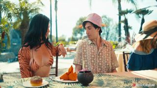 Scarlett Alexis sucks shy Nick Strokes under the breakfast table