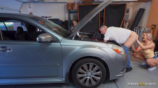Jenna Madison gives a rimjob then sucks Mick's cock in the garage