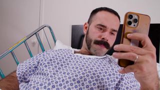 Nurse Ryan Jacobs helps Teddy Torres cum by sucking his cock