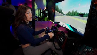 His girl plays on a simulator and masturbates at the same time