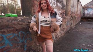 Redhead Jasmine Brooks on her knees sucking dick for money