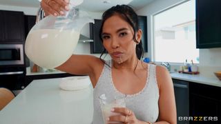Jada Kai drenches herself in milk showing us her big ass and tits